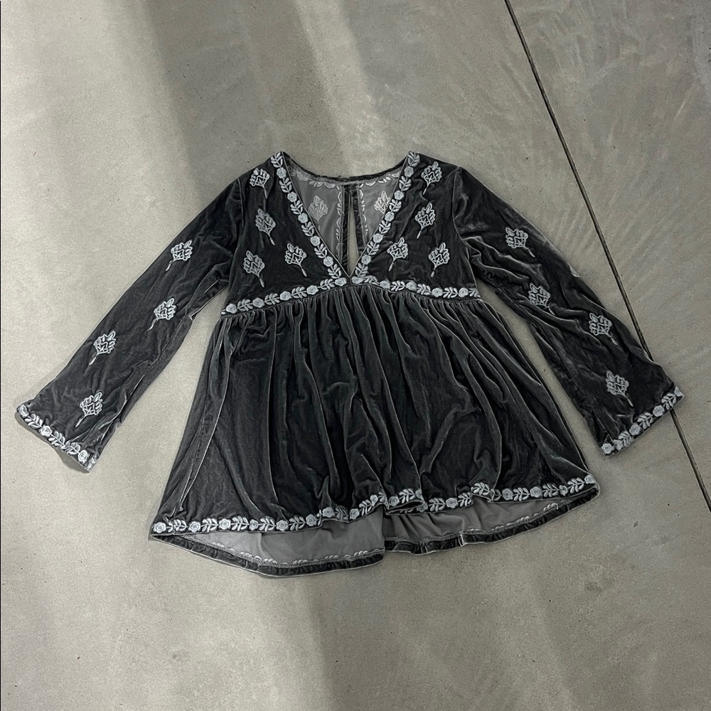 Embroidered Velvet Blouse